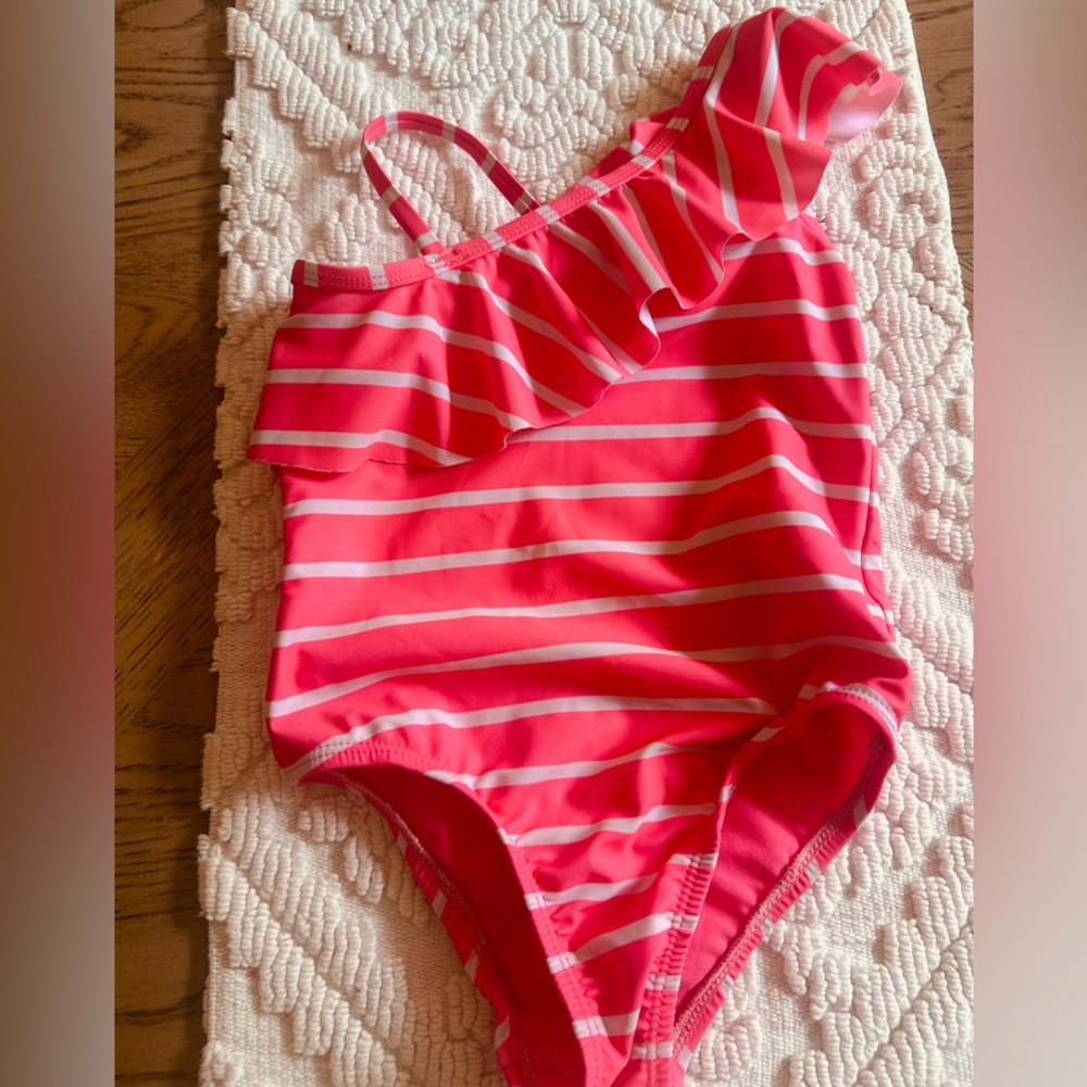 GAP Hot Pink and White Striped One-Piece Swimsuit (4Years)